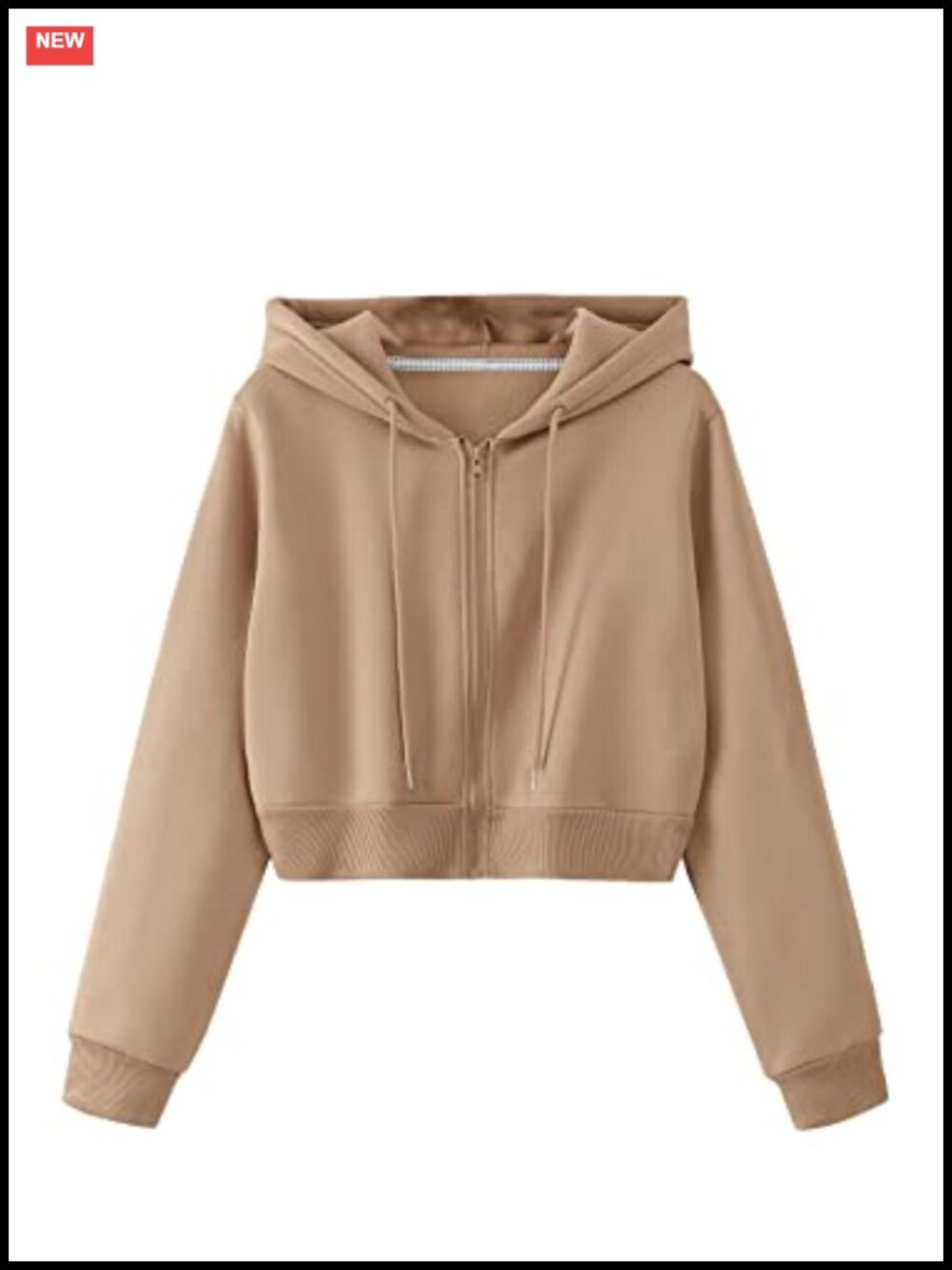 Cropped Full Zip Hoodie with Drawstring and Pockets